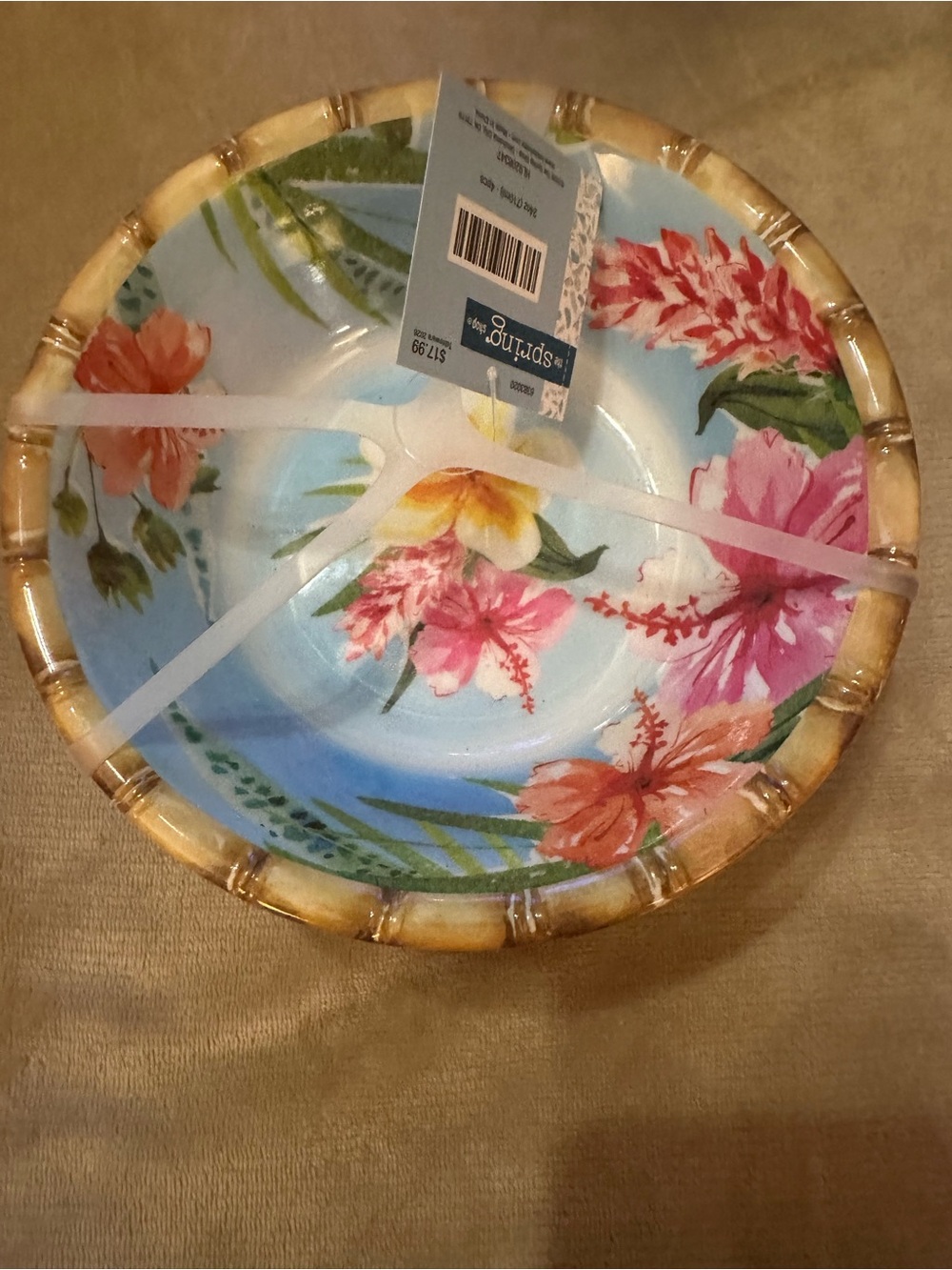 Home Floral Blue Bamboo-Trim Set of 4 Bowls